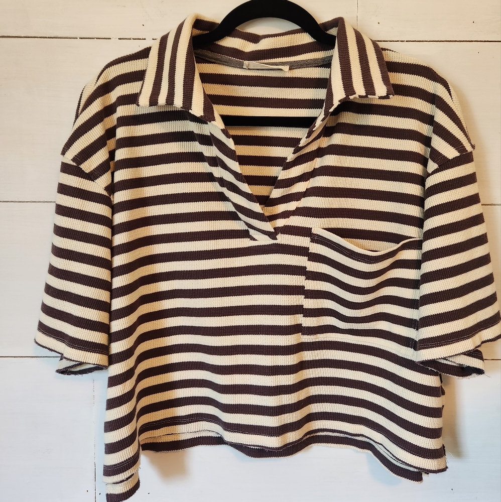 By Together Cropped Striped Polo